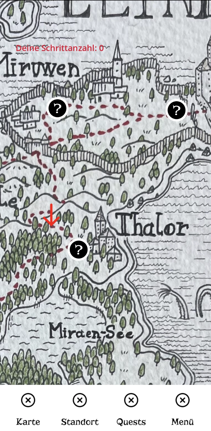 Ein Screenshot aus dem Walking RPG, der eine Fantasykarte zeigt