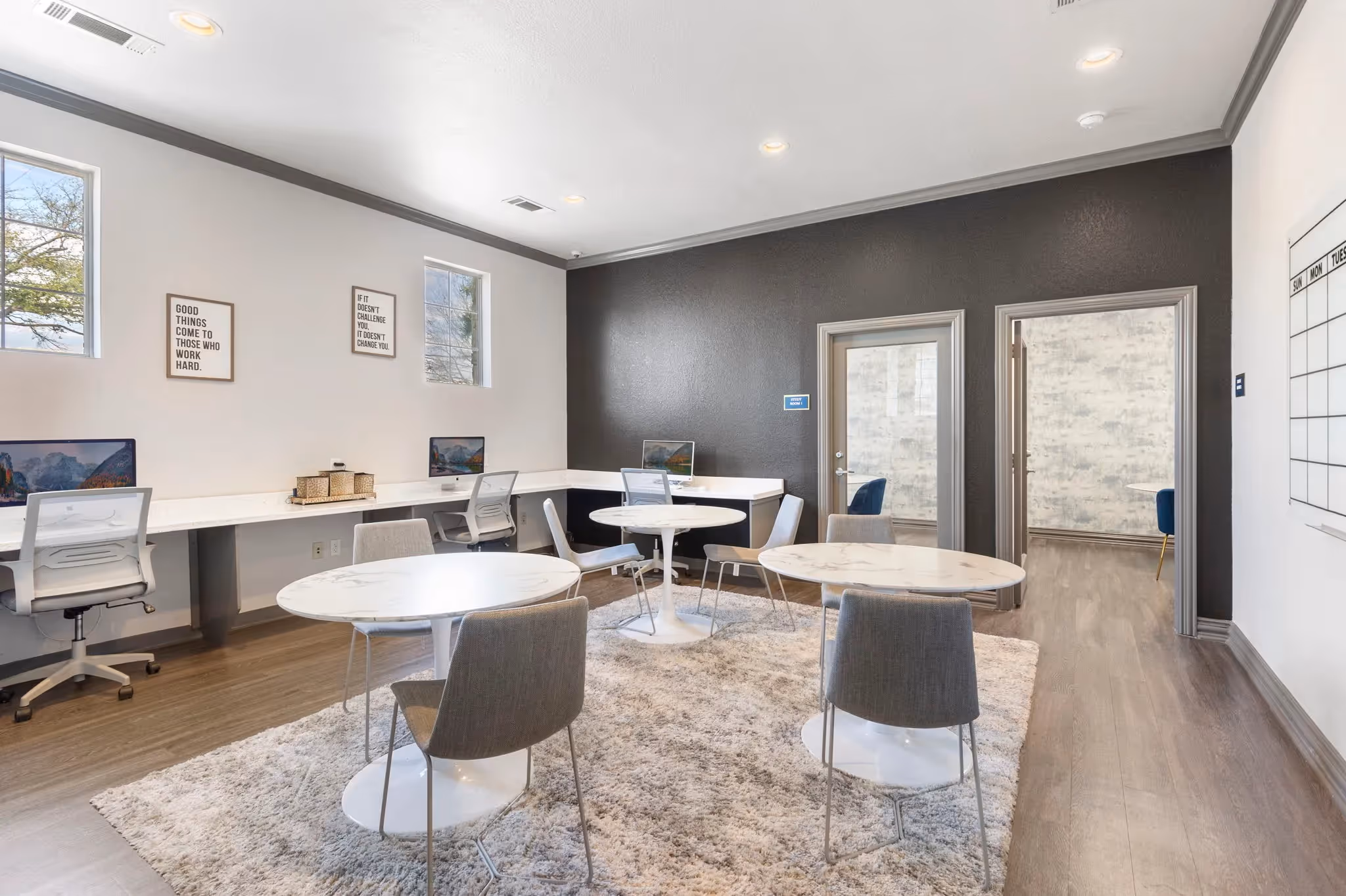 study room with tables and computers