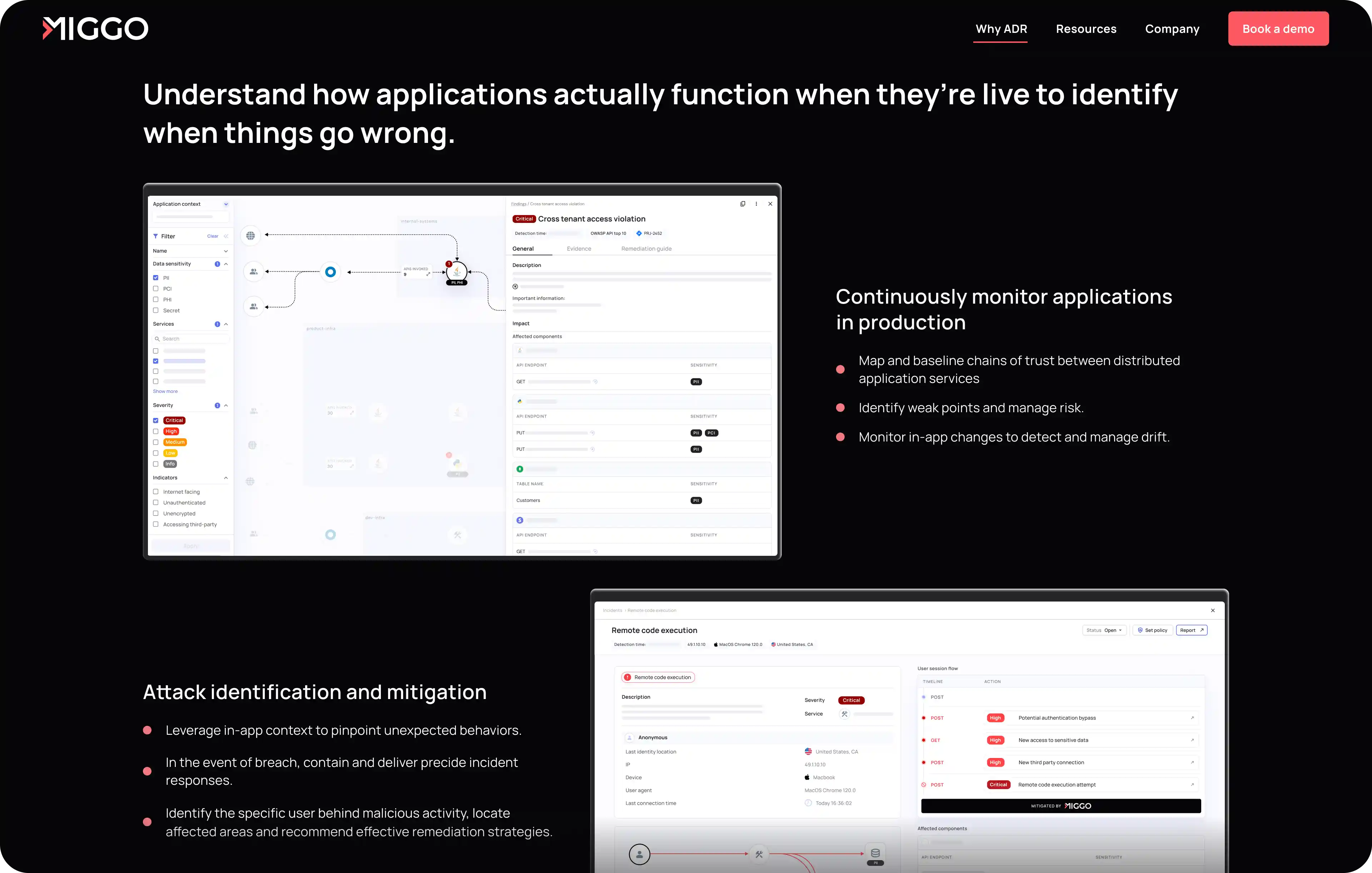 Screenshot of the Miggo website