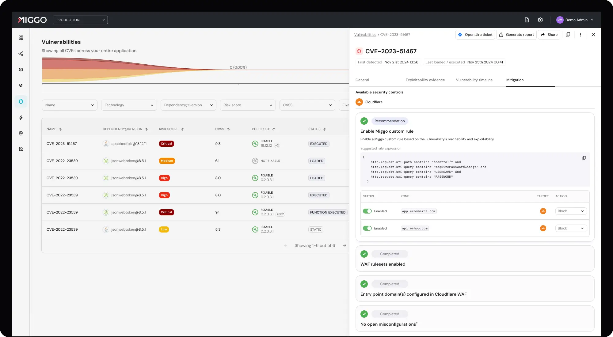 Screenshot of Miggo Platform's screen