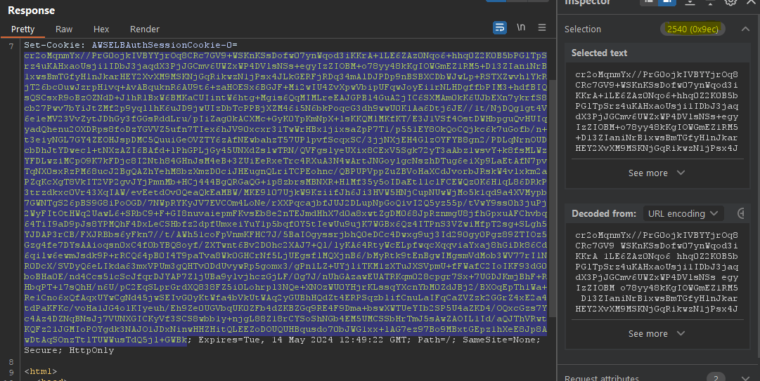 Another screenshot demonstrating that ALB results in a much larger cookie after the scope modifications