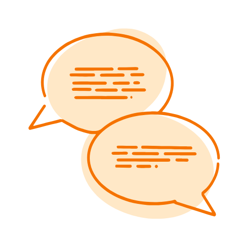 Two blue speech bubbles slightly overlapping with lines in to represent a conversation