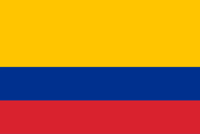 Colombian national flag with yellow, blue, and red horizontal stripes