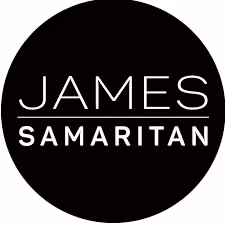 James Samaritan logo with white text on black circular background