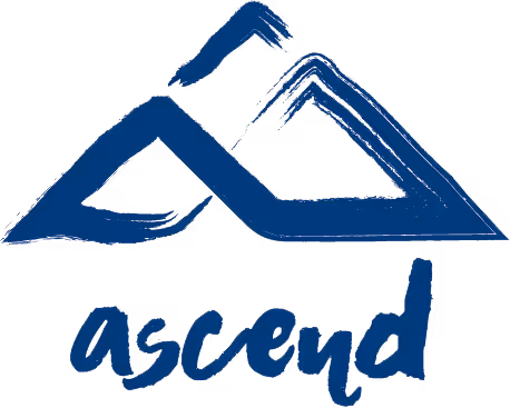 Blue mountain logo with 'ascend' text, representing climbing or achievement