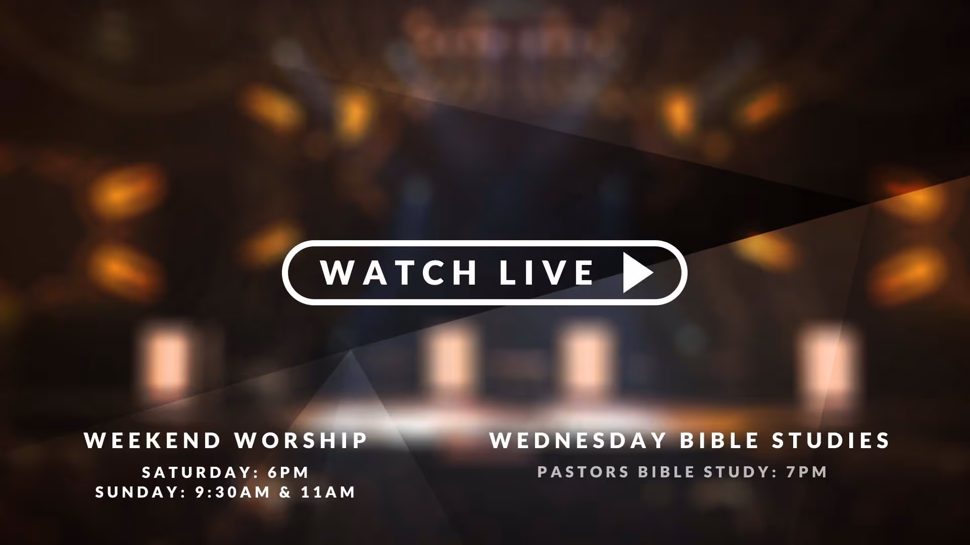 Church livestream announcement with weekend worship and Bible study times