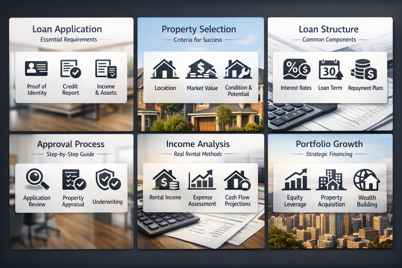 Infographic showing DSCR loan approval process steps and key components for real estate investors to understand financing better.
