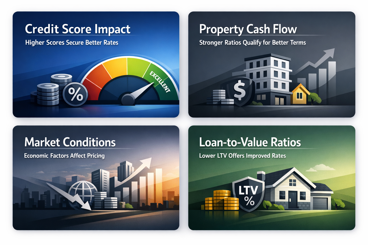 Key factors influencing SFR DSCR pricing including credit score, cash flow, market conditions, and loan-to-value ratios.