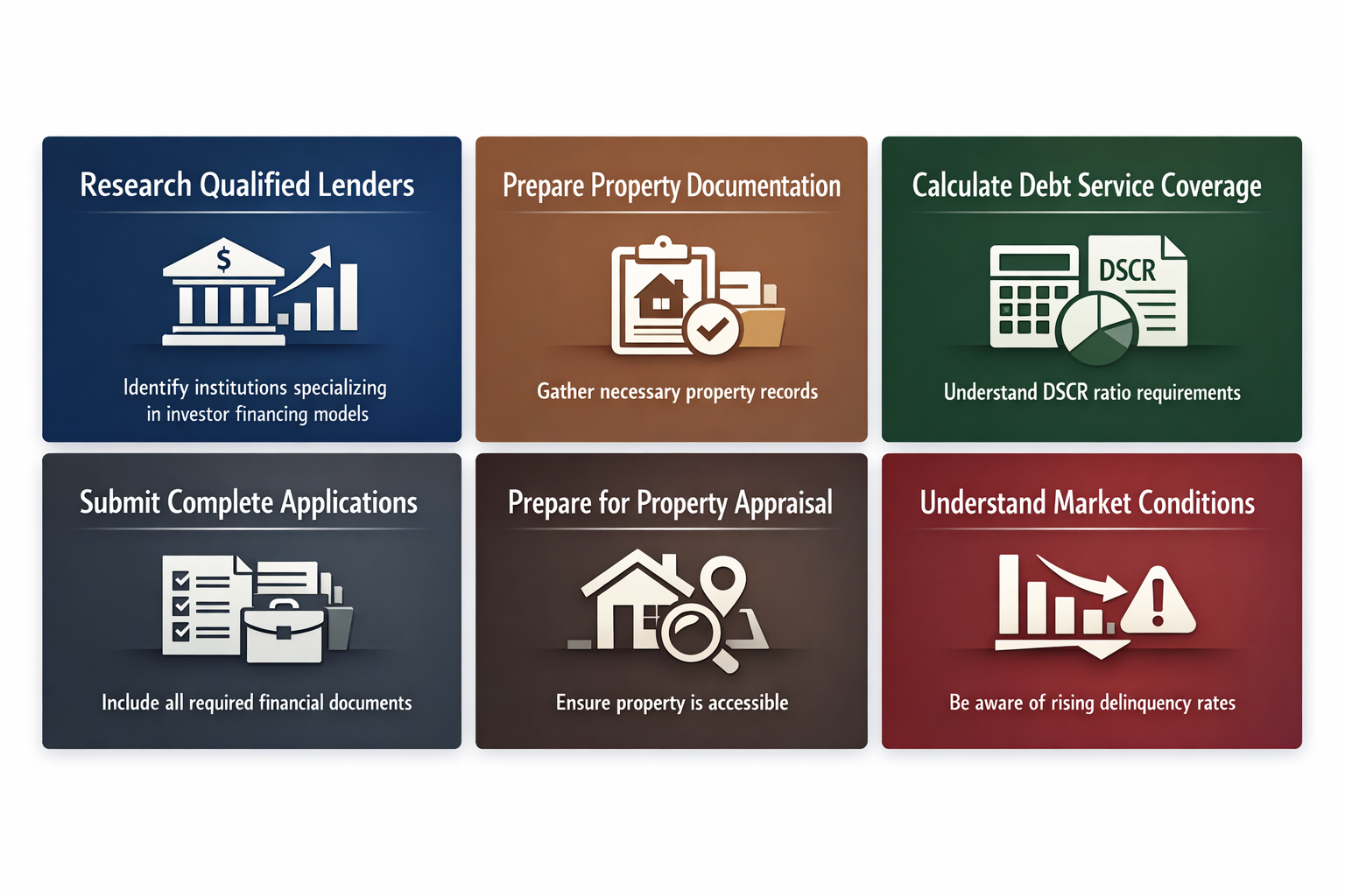 Steps to secure DSCR mortgage structure financing including lender research and documentation preparation.