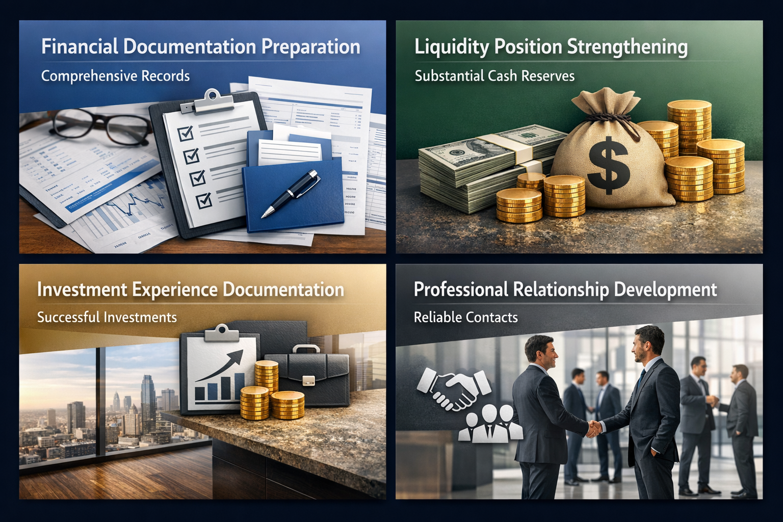 Visual representation of borrower profile enhancement tactics for securing lower DSCR rates, including documentation and relationships.