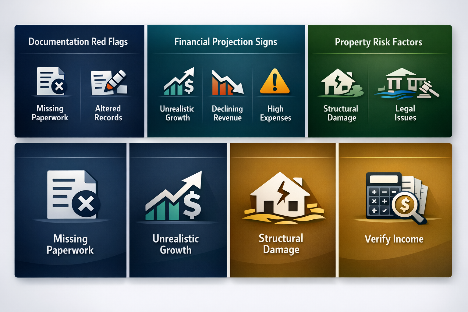 Infographic showing steps to address income calculation issues in DSCR underwriting for real estate investors.