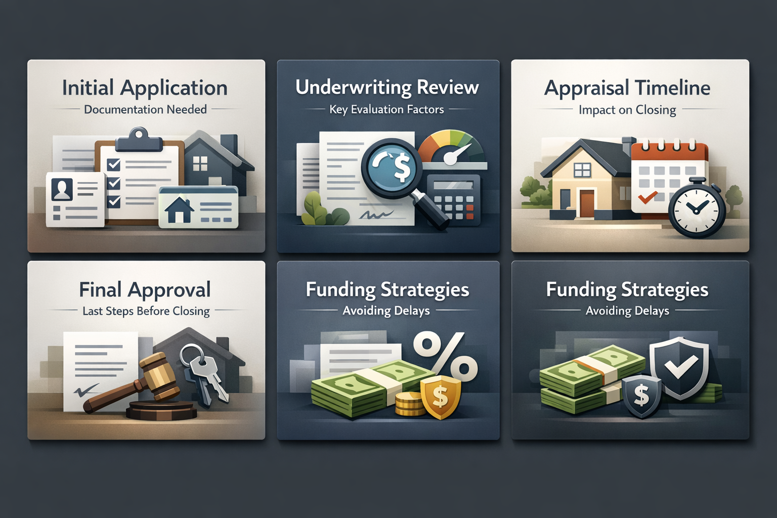 Infographic detailing steps in rental property refinancing including application, underwriting, appraisal, approval, and funding strategies.