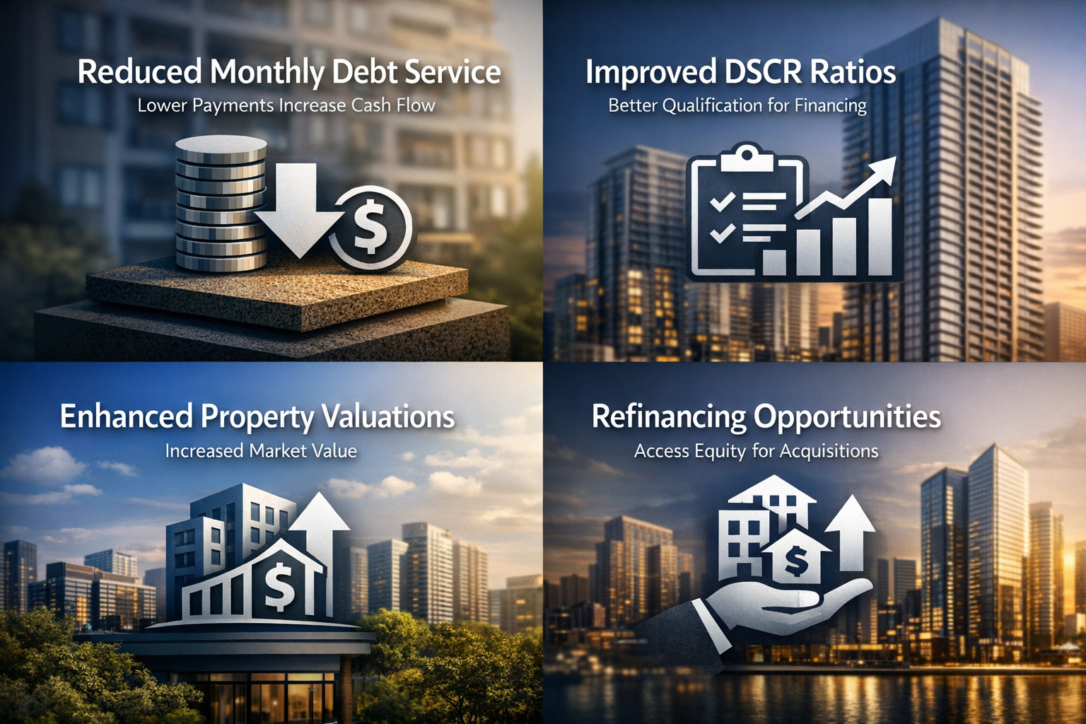 Infographic showing how lower rates enhance investment property cash flow with four key factors for investors to consider.