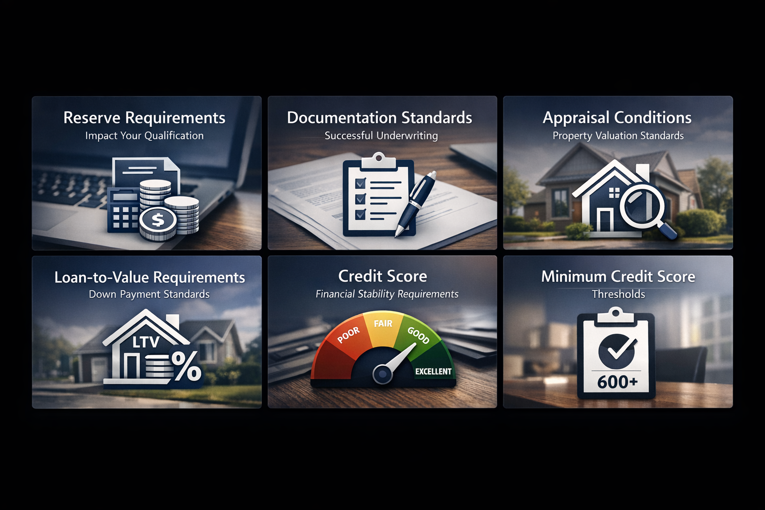 Visual representation of credit score and financial stability requirements for DSCR underwriting conditions.