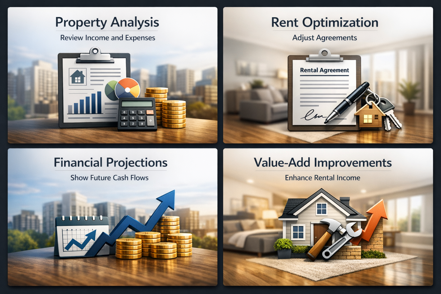 Infographic showing essential steps for DSCR loan approval including property analysis, rent optimization, financial projections, and value-add improvements.