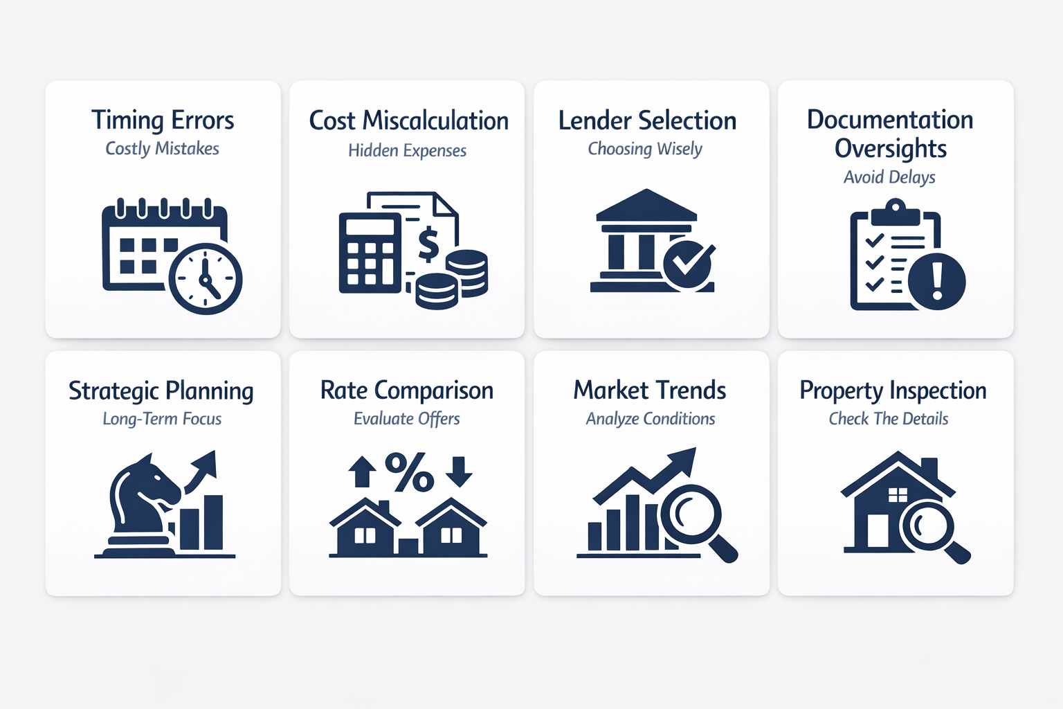 Infographic showing refinancing mistakes rental investors should avoid, including timing errors, cost miscalculations, and lender selection.