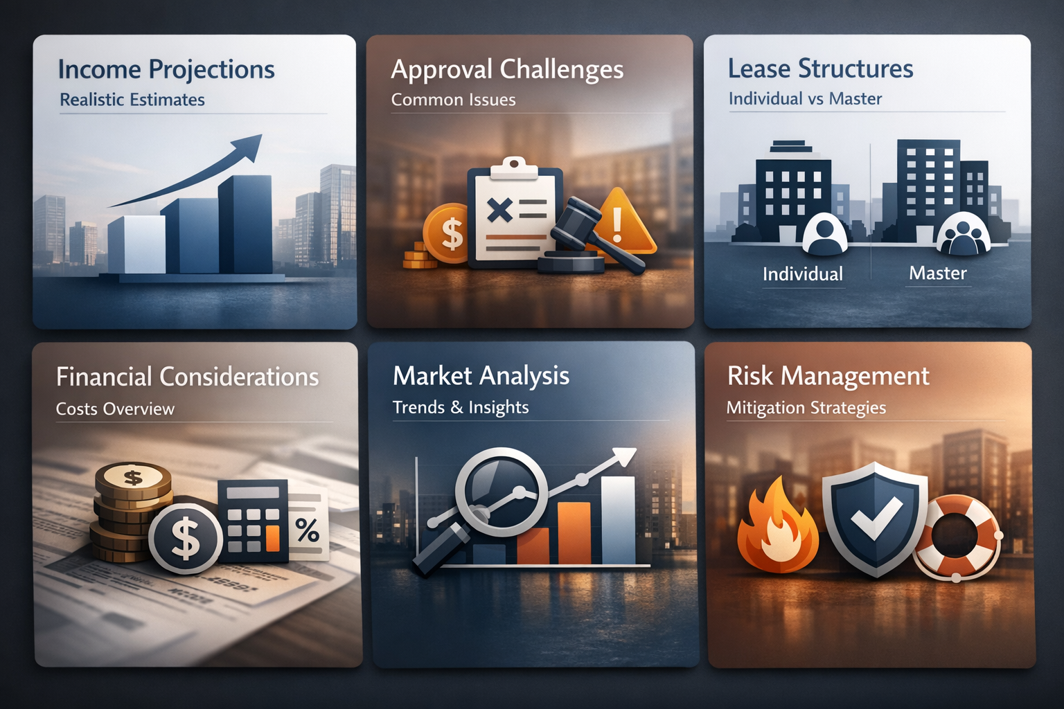 Visual breakdown of financial considerations for DSCR loans, including interest rates, down payments, fees, and reserves.