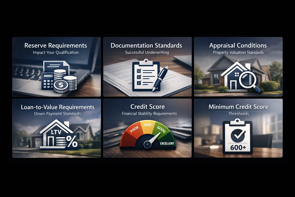 Visual representation of credit score and financial stability requirements for DSCR underwriting conditions.
