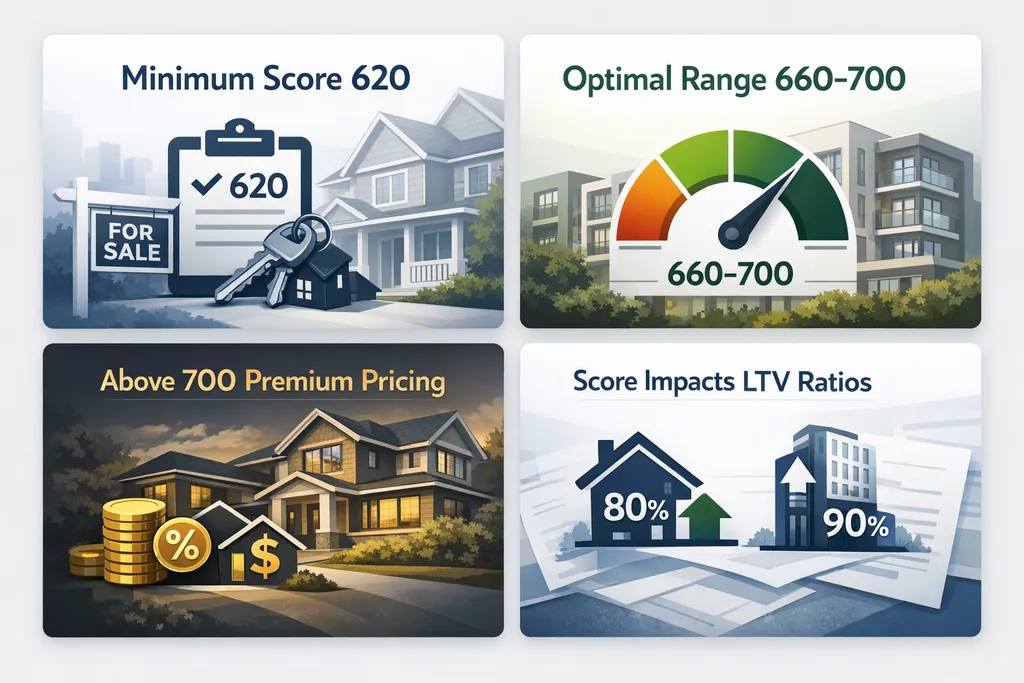 Key facts about DSCR loan credit score requirements for self-employed borrowers, including score ranges and impacts on LTV ratios.
