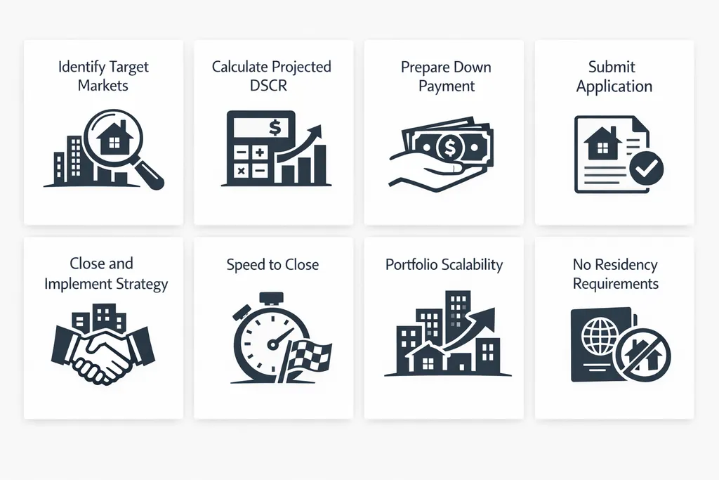 Step-by-step guide for securing a DSCR loan as a foreign national, covering market selection, DSCR calculation, and application process.
