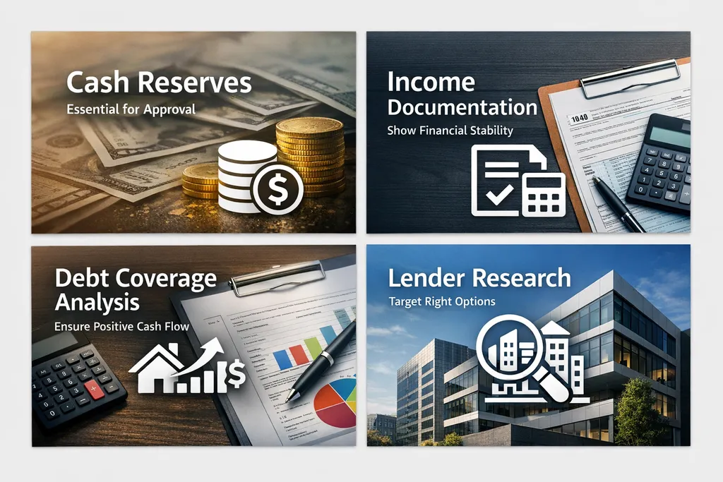 Steps to prepare for financing high-value properties including cash reserves, income documentation, debt analysis, and lender research.
