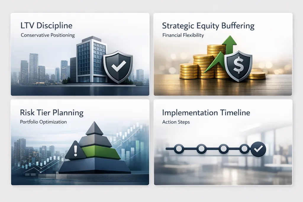 Visual representation of implementation timeline and action steps for leveraging strategies in tightening credit cycles.