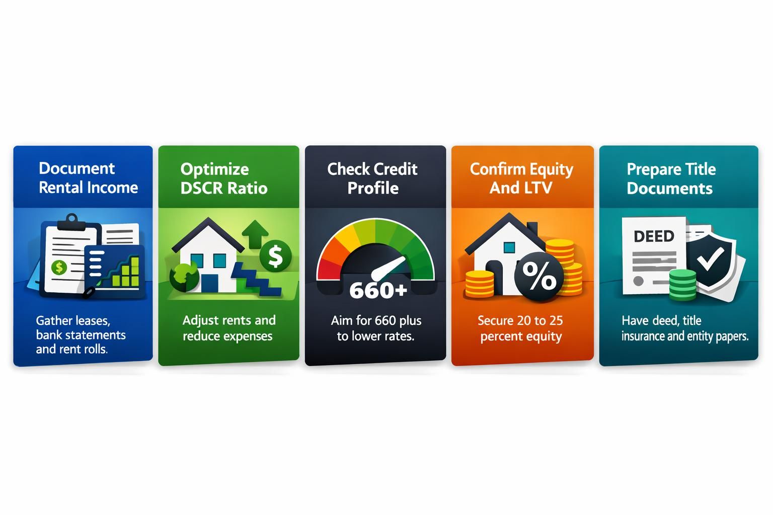Refinancing hard money into DSCR: five prep steps - document rent, optimize DSCR, check credit, confirm equity and LTV, prepare title papers