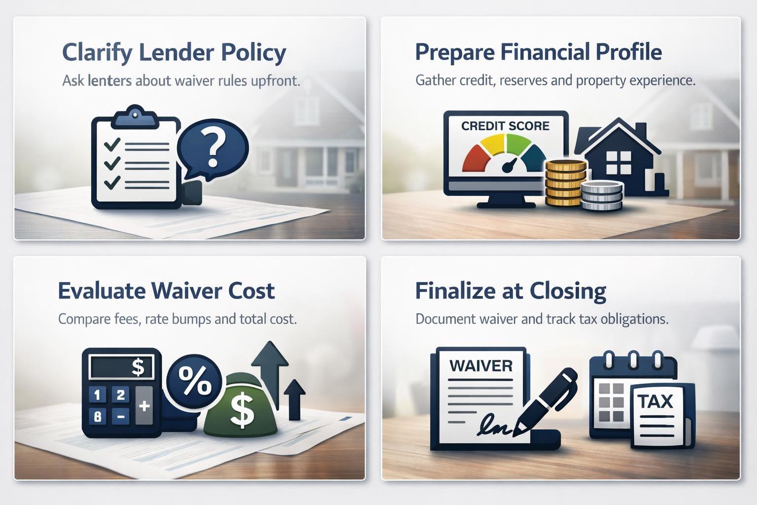 Explains requesting a DSCR loan escrow waiver: Clarify lender policy, prepare financials, evaluate waiver cost, finalize at closing