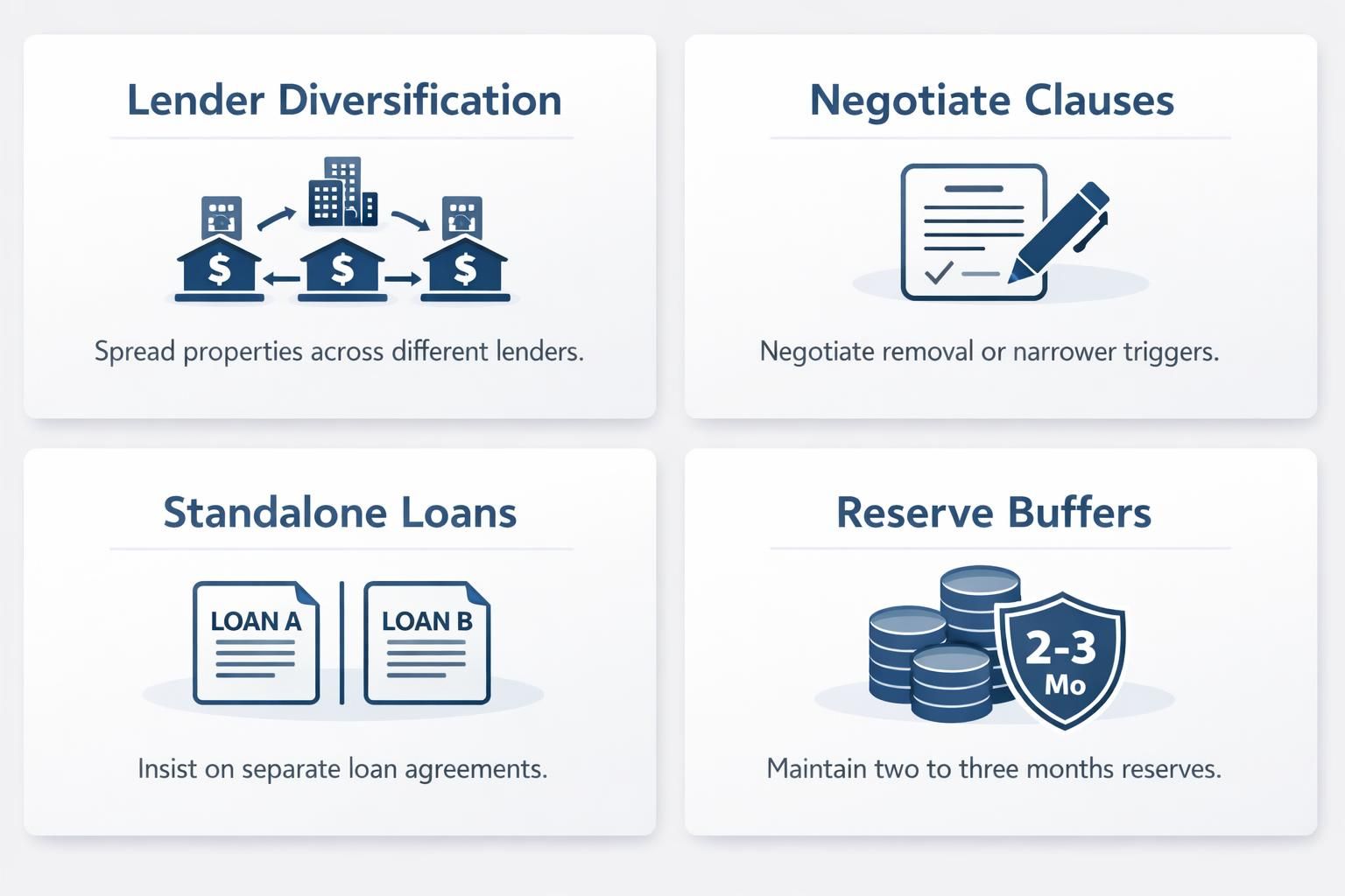 Guide to protecting DSCR loan portfolios: lender diversification, negotiate clause limits, standalone loans, and reserve buffer strategies