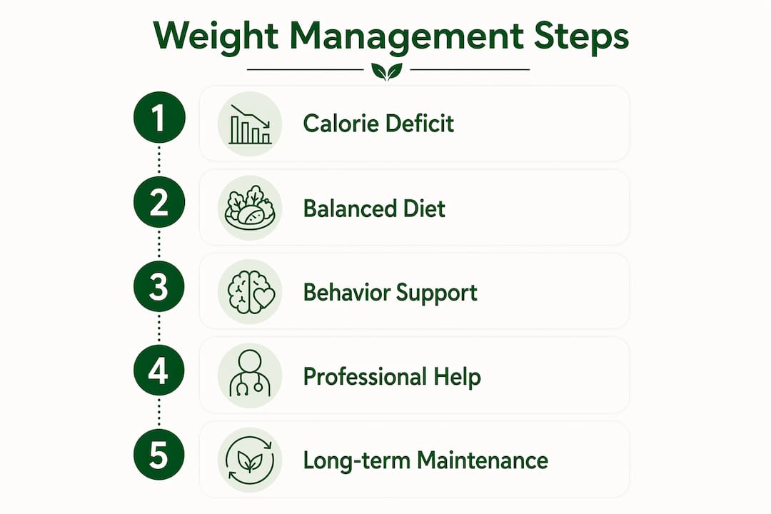 Infographic illustrating five steps of weight management