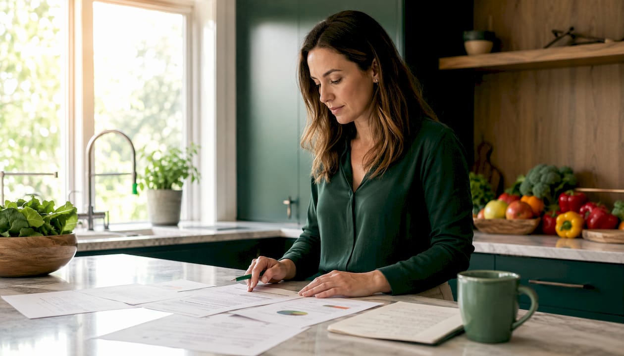 Nutritionist reviewing dietary guidelines documents