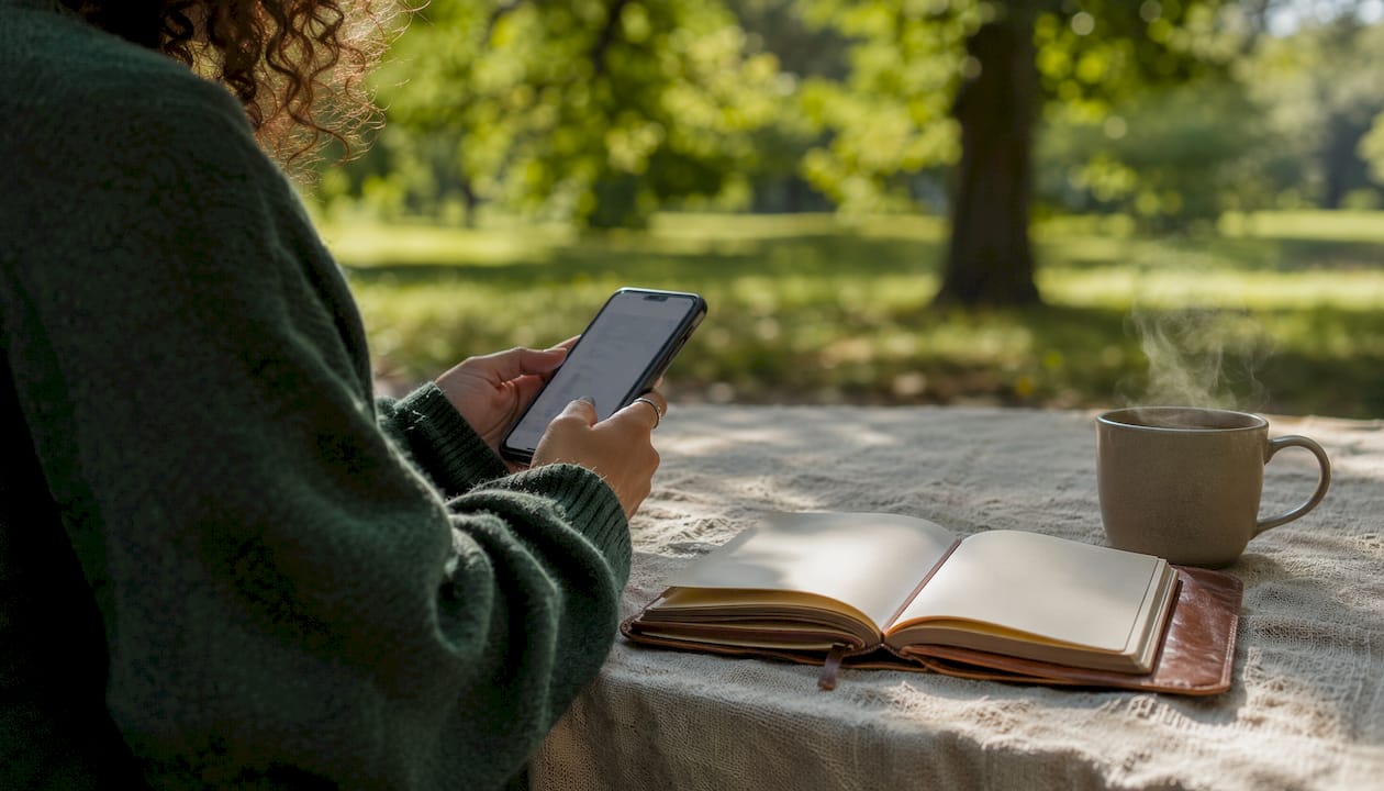 Hands holding phone viewing digital anxiety program