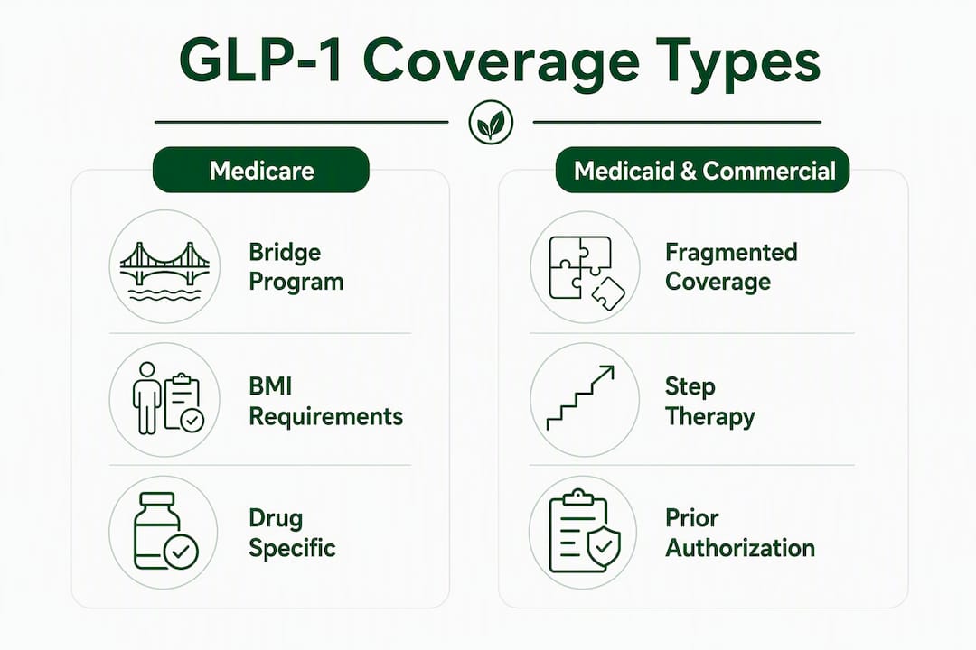 Infographic comparing Medicare and Medicaid GLP-1 coverage