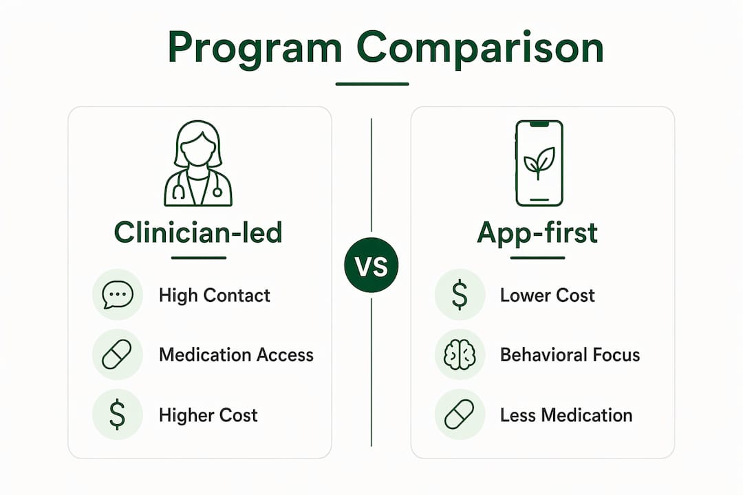 Infographic comparing online weight loss program types