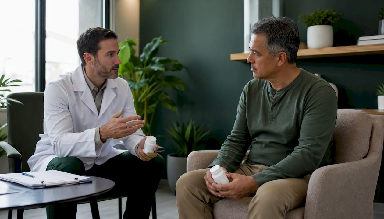 Doctor explaining tadalafil dose adjustment to patient