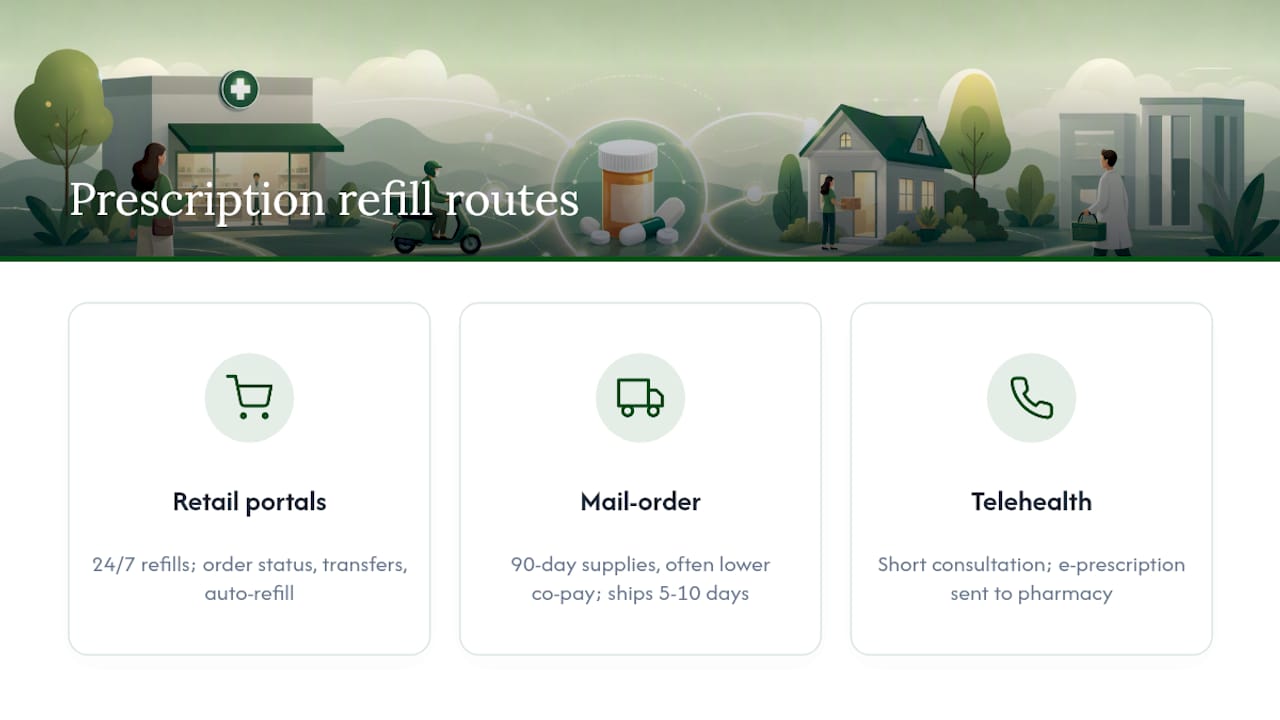 Diagram comparing prescription refill routes