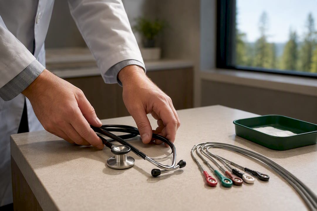 Stethoscope and ECG leads for safety evaluation