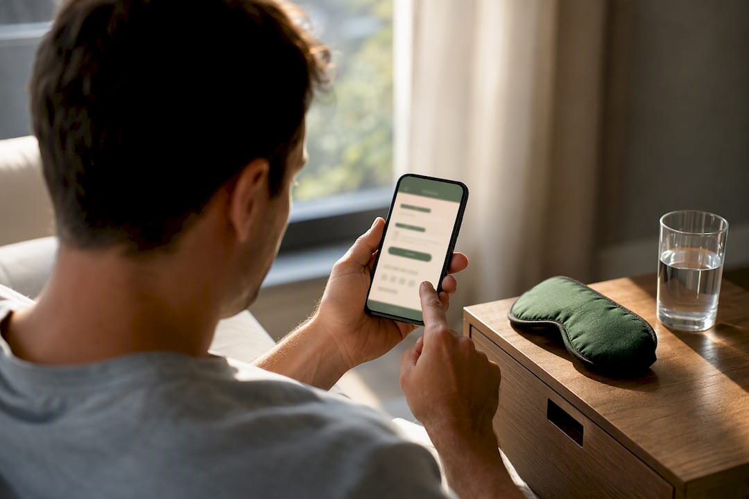 Person logging sleep data on phone