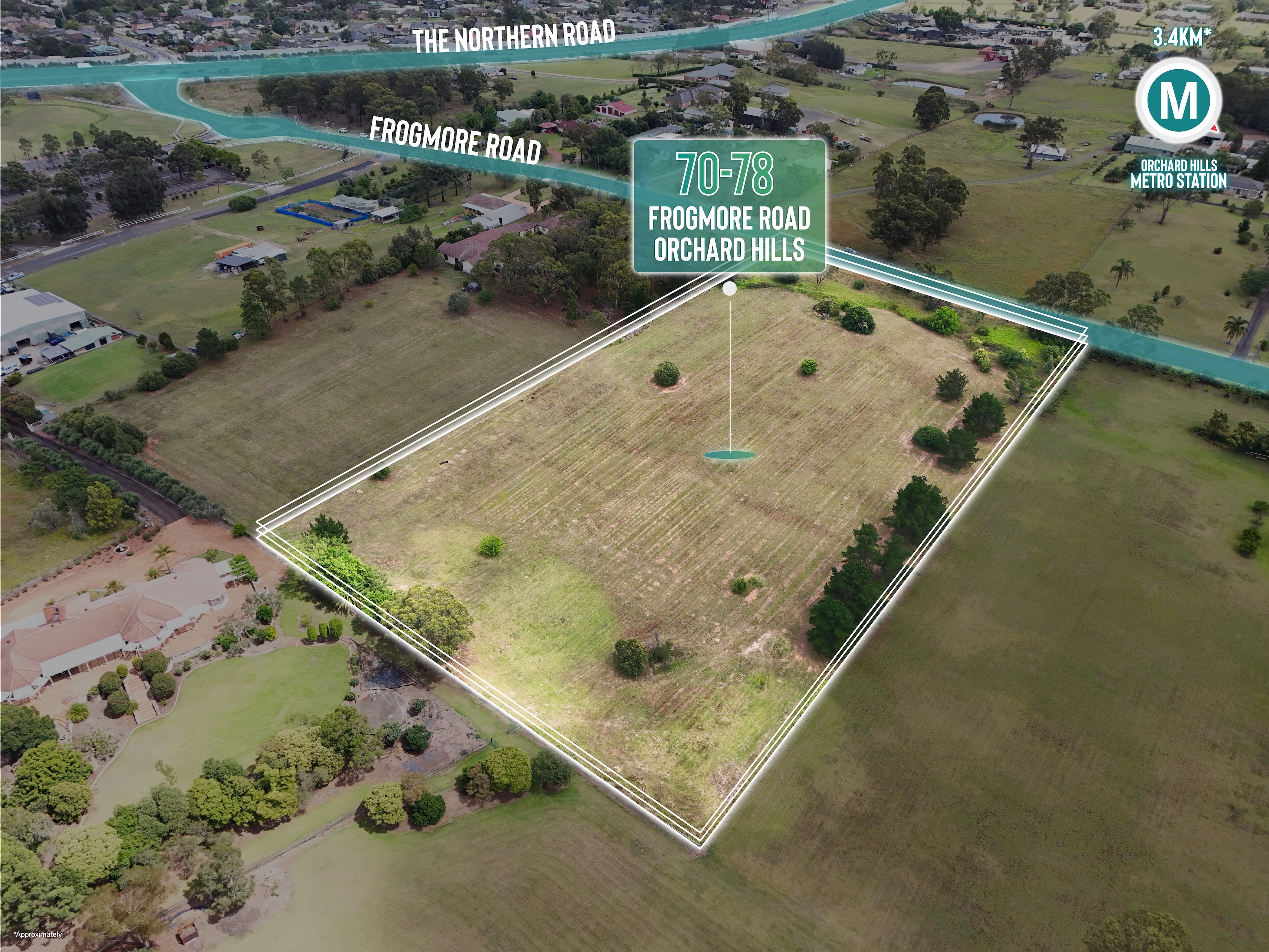 Aerial markup of 70-78 Frogmore Road Orchard Hills off-market sale by BIRE