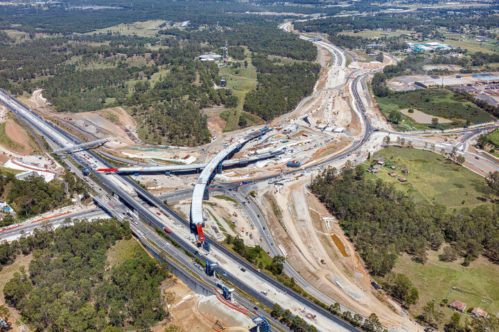 M12 Motorway construction progress aerial view connecting M7 to Western Sydney Airport