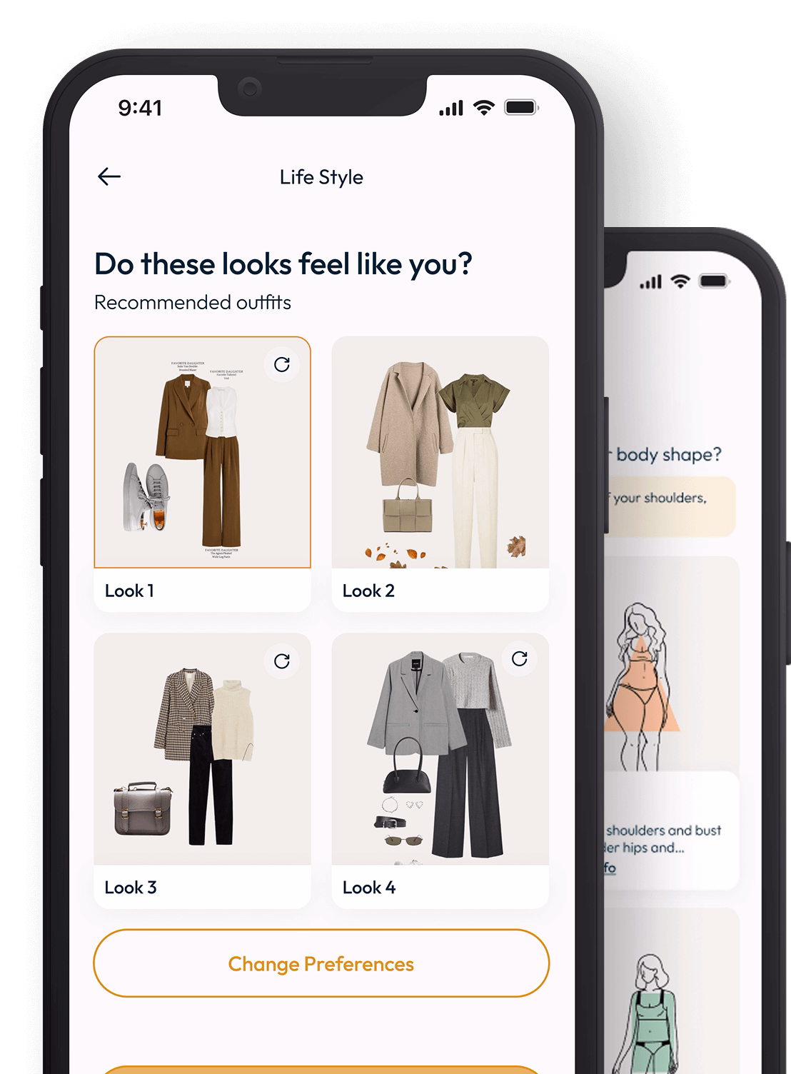 Vestur mobile app interface displaying a digital wardrobe and outfit suggestions designed to simplify getting dressed