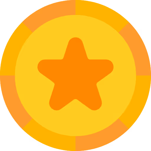 Orange star centered inside a yellow and orange round badge.