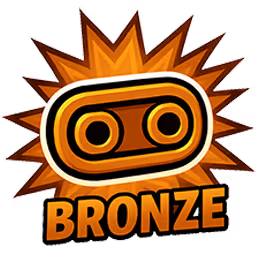 Bronze badge with a double-ringed circular symbol and burst background.