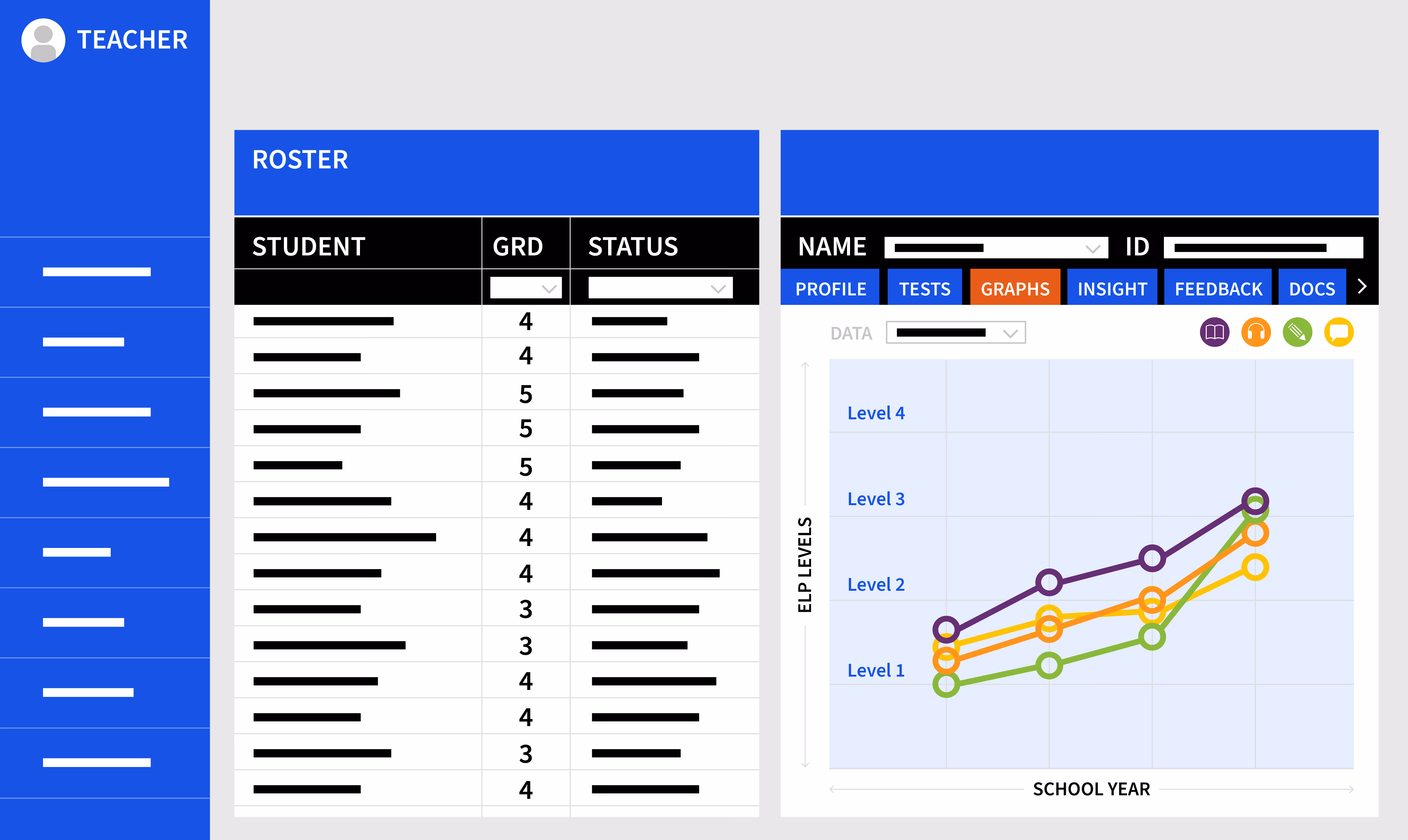 Four separate tables comparing data with colored cells including green check marks, percentages in red, yellow, and blue, and numeric values highlighted in red, yellow, green, and blue, with black text labels obscured.