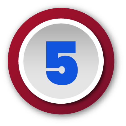 Blue number five inside a white circle with a purple outer ring on black background.