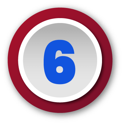 Blue number 6 in a white circle with a purple border and black shadow background.