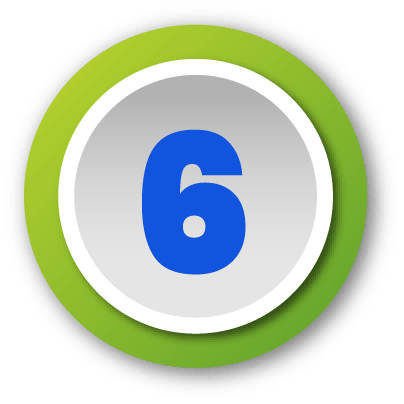 Blue number 6 in a white circle with a purple border and black shadow background.