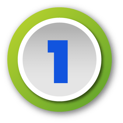 Blue number one inside a white circle with a purple outer ring.