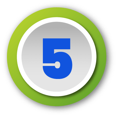 Blue number five inside a white circle with a purple outer ring on black background.