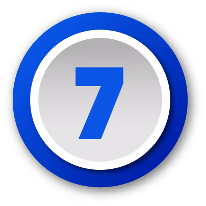 Blue number 7 centered in a white circle with a purple outer ring background.